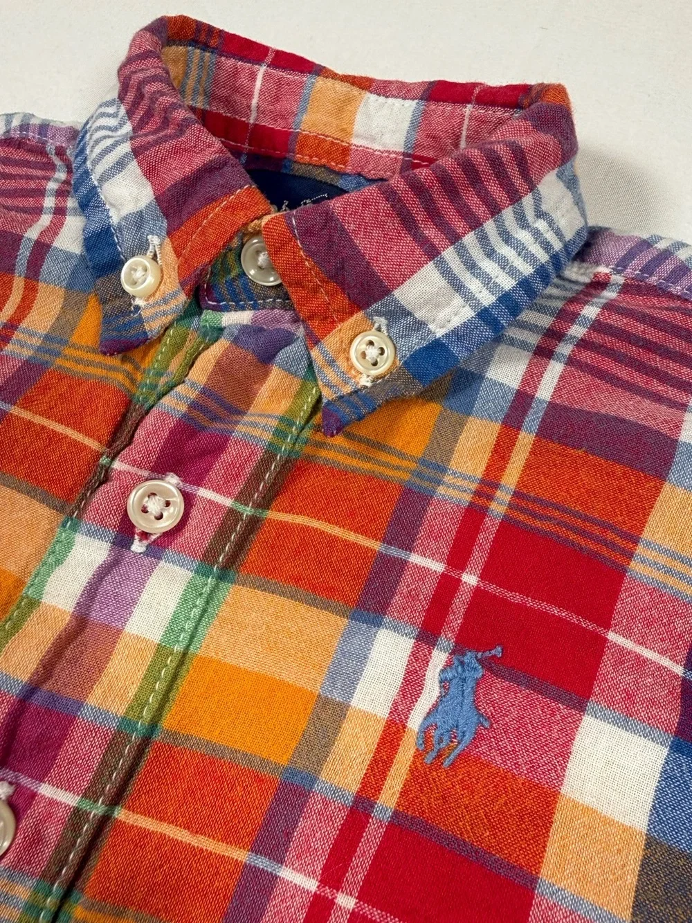 RALPH LAUREN Baby Boys Madras Plaid Shortall Romper 18M Preppy Classic Retro
